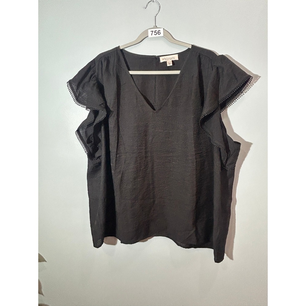 Philosophy Republic Clothing Womens Black V-Neck Flutter Sleeve‎ Blouse Plus 3X